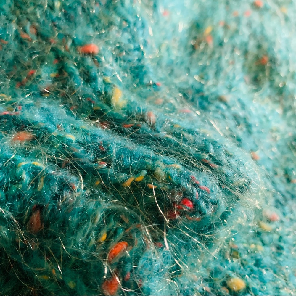 f u z z y :: Vintage Mohair Slouchy Turquoise Handmade Knit Sweater - Picture 6 of 14